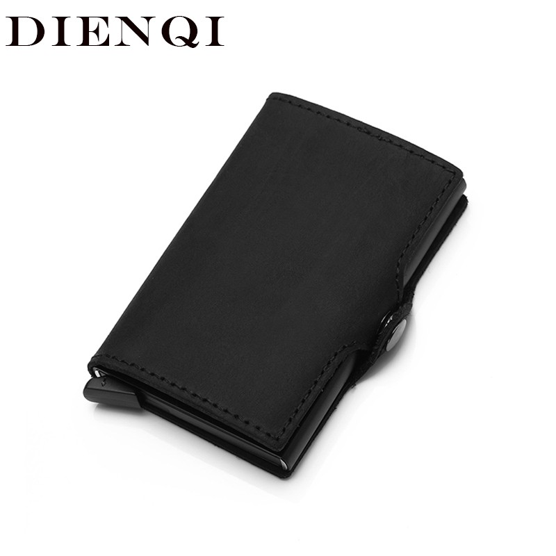 DIENQI Genuine Leather Credit Card Holder Case Anti RFID Protector Wallet Aluminum Men Women Metal Bank Business ID Card Holder Card Holder