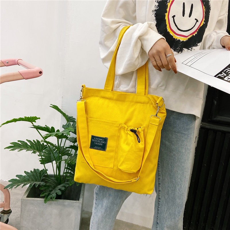 Candy Color Women's Shoulder Bag Large Capacity Canvas Handbag Small Girl Fresh Teen Crossbody Bag Lovely Books Tote Bags