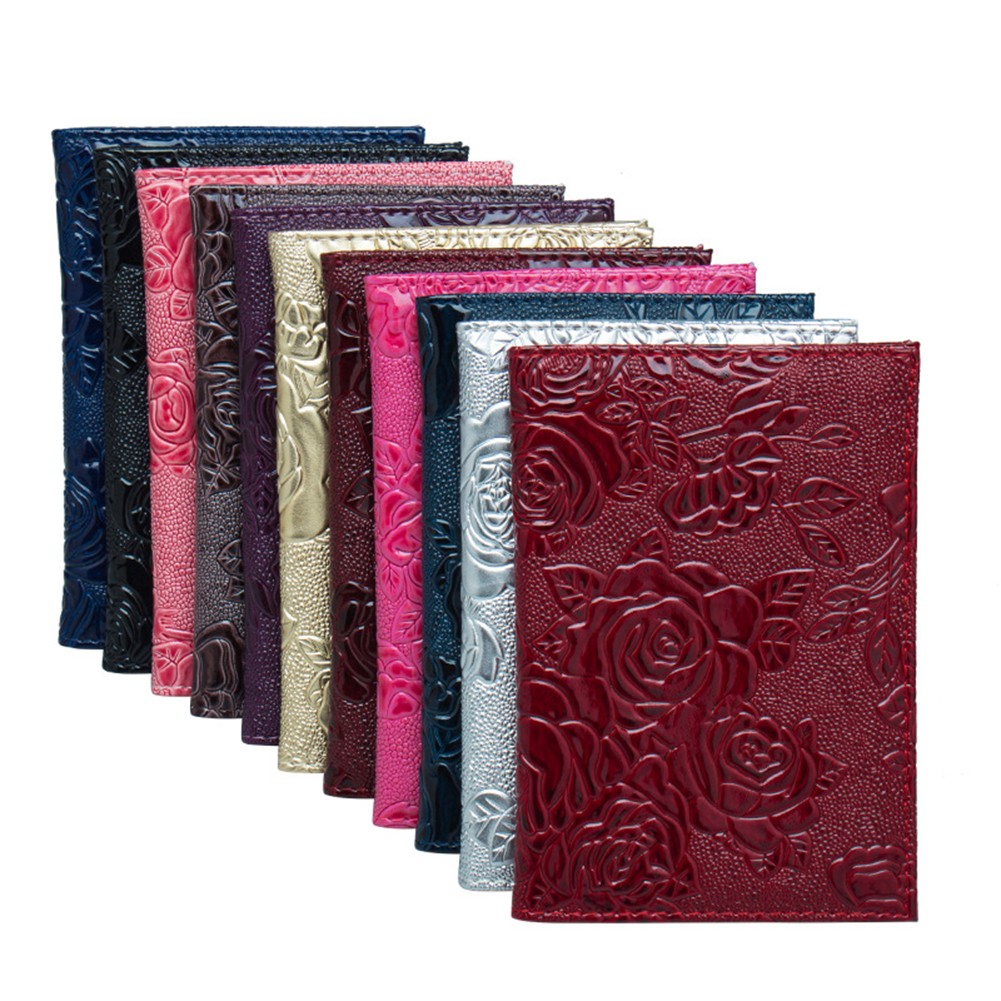 Hot Sale Red 3D Embossed Rose PU Leather Women Passport Holder Embossing Passport Cover Credit Card ID Bag