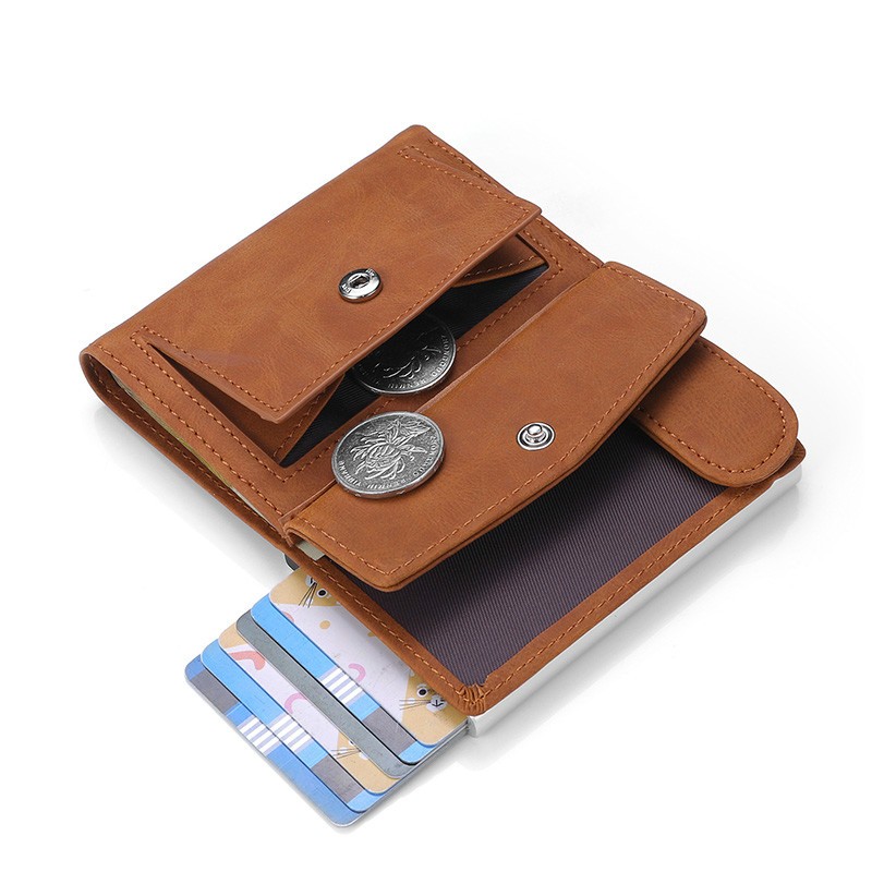 DIENQI RFID Credit Card Holder Wallets Men Genuine Leather Smart Business Metal Card Holder Small Size Wallet Nederlands Bag