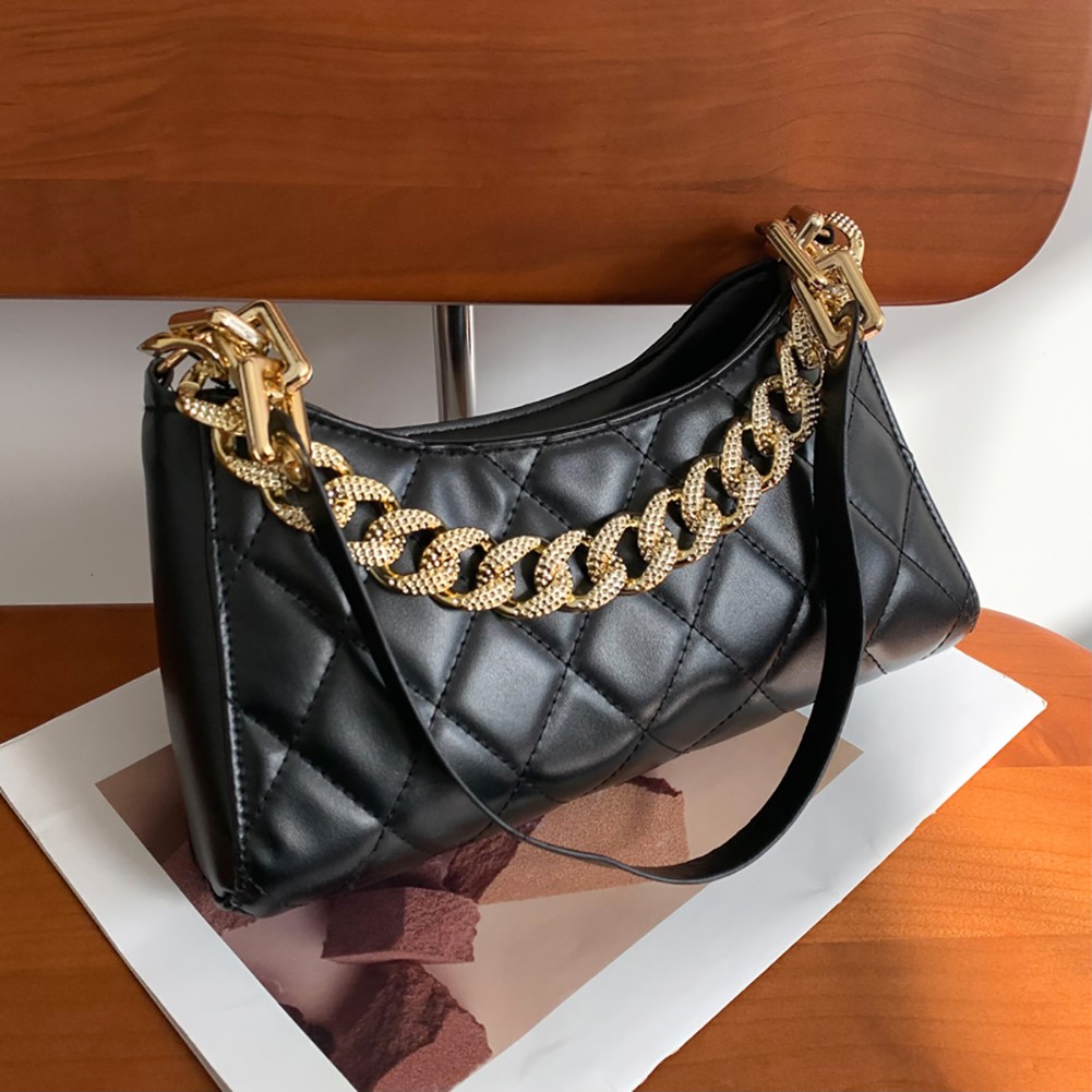 2022 Trend Women's Lattice Pattern Small Should Bag Soft Pu Leather Shoulder Bag Female Thick Chain Bags Ladies Armpit Bag