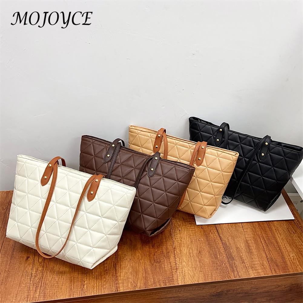 Women PU Chain Shoulder Bag Thread Embroidery Handbag Retro Designer Large Lattice Casual Ladies Shopping Bags Underarm Bag