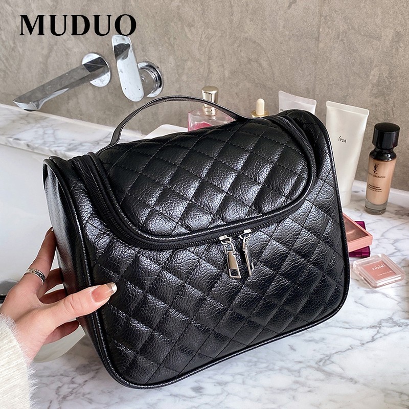 Women Bags 2021 Fashion Plaid Trendy Handbags Cosmetic Bag Girls Beauty Makeup Box Storage Big Pouch Designer Black Wash Bag