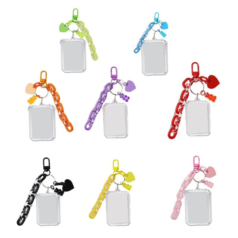 1PC DIY Blank ID Photo Beaded Keychain Bag Hanging Key Chain Pendant Mobile Phone Chain Bag Decorative Ornaments Accessory