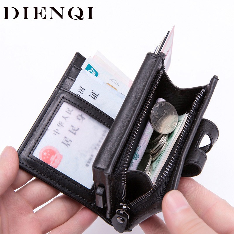 DIENQI Rfid Card Holder Smart Wallets Mens Leather Trifold Wallet Black Vintage Short Male Purses With Coin Pocket Walet Fleet