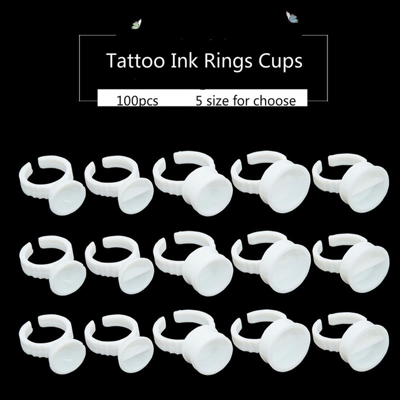 Disposable 100pcs Tattoo Ink Rings Cups S/M/L Permanent Makeup Pigment Holder Eyebrow Eyelash Extension Glue Divider Container