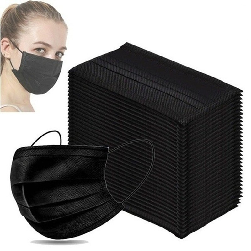 Mascarillas Face Masks Non-woven 3-layer Filter Disposable Mouth Mask Respirator Protective Adult Masks Black Masks Fast Ship