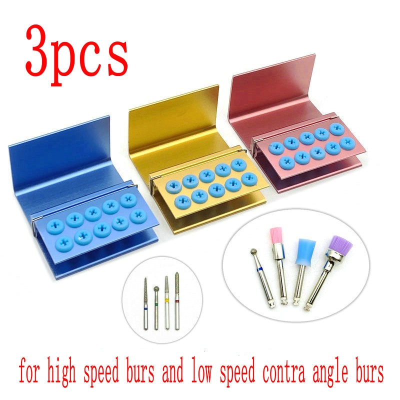 3pcs 10 Holes Dental Burs Holder Block Case For Burs High Speed ​​And Low Speed ​​Dental Burs Autoclavable Burs Holder