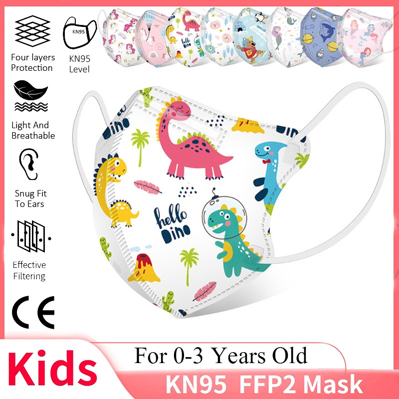 Kids KN95 Mask Girls Boys Children Face Masks Anti-Dust 0-3 Years Old Baby 4 Layers Fabric 3D Cartoon Baby Face Mouth Mask ffp2fan