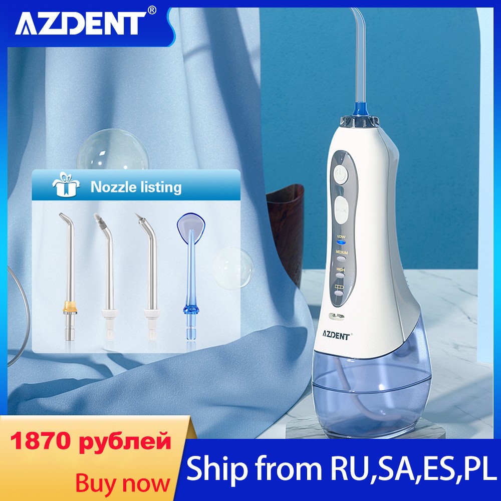 AZDENT HF-5 Oral Irrigator Portable Water Dental Flosser USB Rechargeable Water Jet Floss Tooth Pick 5 Jet Tip 300ml 3 Models