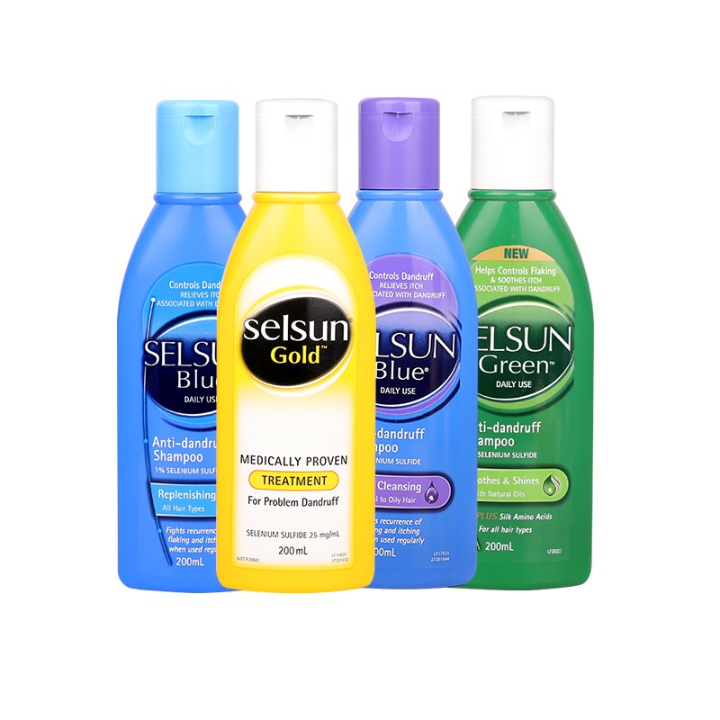 Selsun Amino Acid Shampoo Green Blue Gold Smooth Clean Hair Problem Treatment Anti Dandruff Scaling Shampoo For Seborrheic Dermatitis