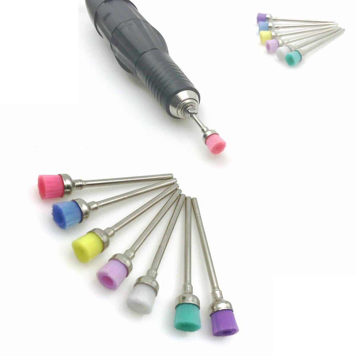 7pcs Nail Art Dental Drill Bit Teeth Cleaning Brush Colorful Bowl Polisher Brush Manicure Accessories Brush Set