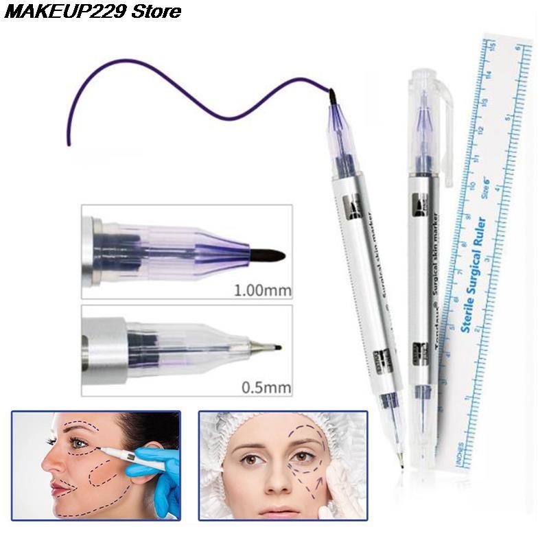 Hot 1 Set Surgical Eyebrow Skin Tattoo Marker Pen Accessories Tool With Measuring Ruler