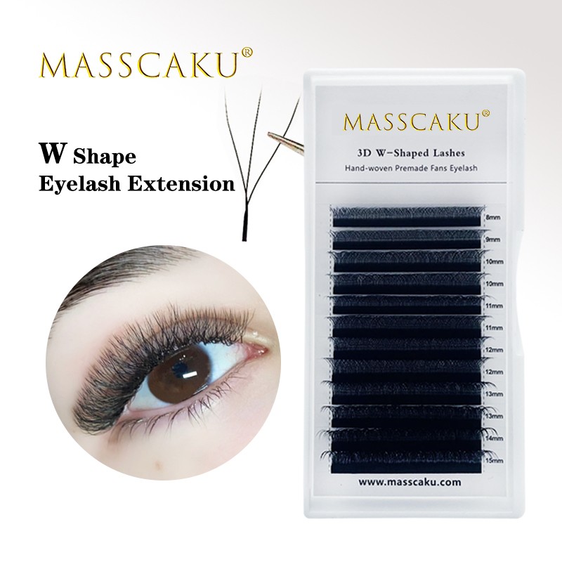 MASSCAKU W Shape 3D 4D Pre-made Volume Fans Easy Nature Soft Light Individual Lashes Clover Plum False Eyelashes Extension