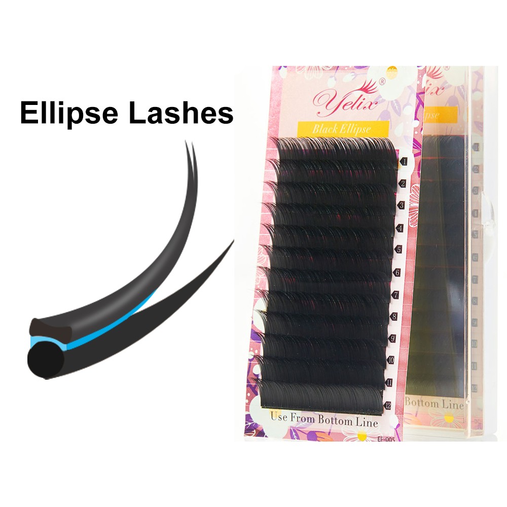 Yilix Cils Ellipse Flat Lashes Blend Soft Two Split Tips Dark Eye Lashes Black Cashmere Eyelashes Lash Extension Supplies