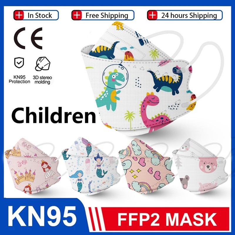 20pcs 3D Cartoon Kn95 Masks Kids N95 Respirator n95mascarillas Enfant Fish 4 Layer Print Dustproof Ffp2 Children Christmas Mask