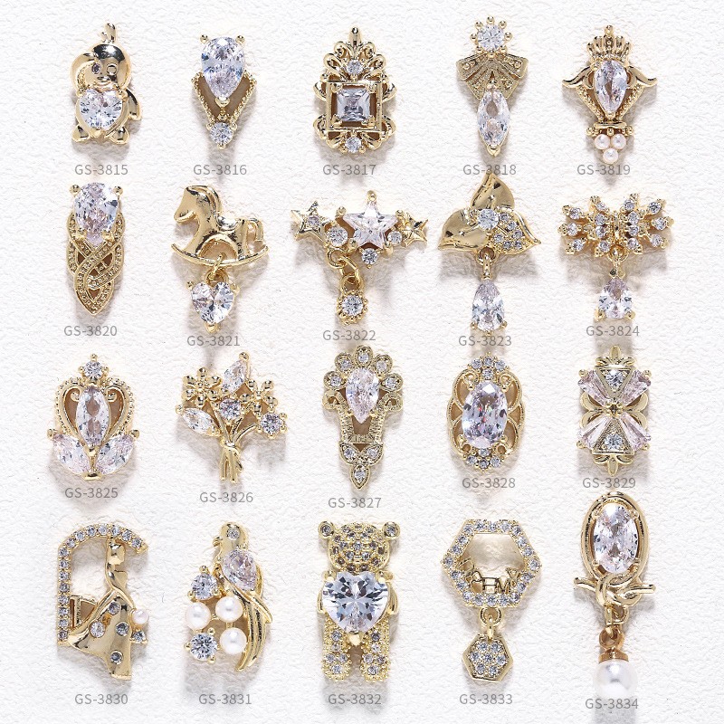 Japanese Style Nail Jewelry, Zircon Cross Real Gold Nail Diamond Decoration Supplies