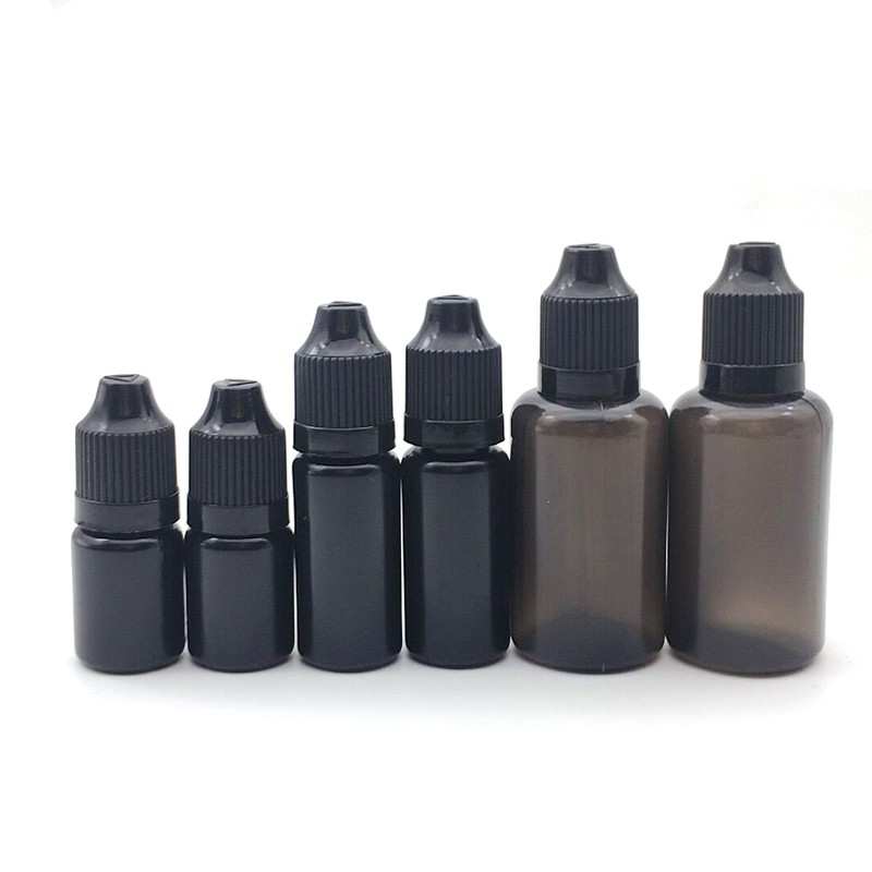 50pcs Empty 5ml 10ml 15ml 30ml Black Soft PE Container Easy Squeeze Plastic Dropper Bottle With Childproof Cap For Liquid Vials