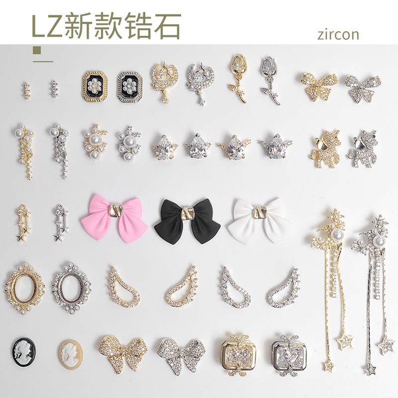 New Zircon Jewelry Bow God Horse Rose Angel Wing Face Pendant Nails Accessories  Christmas Nail Art