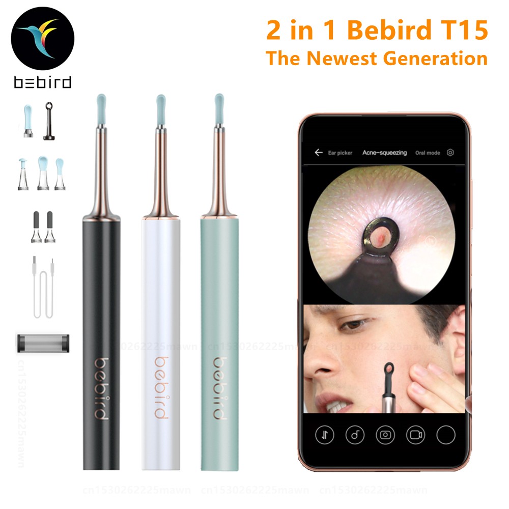 Bebird T15 R1 البصرية الأذن الأنظف الرعاية الصحية Minifit 2in1 حب الشباب الشمع أداة إزالة الصواميل HD1080P منظار الأذن IP67 مقاوم للماء المنظار