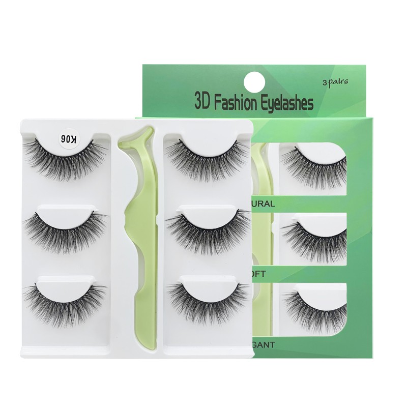 3 Pairs - Faux Mink Hair False Eyelashes With Eyelash Curler 3D Soft Eye Lashes Extension Fluffy False Eyelashes Eye Makeup Tools