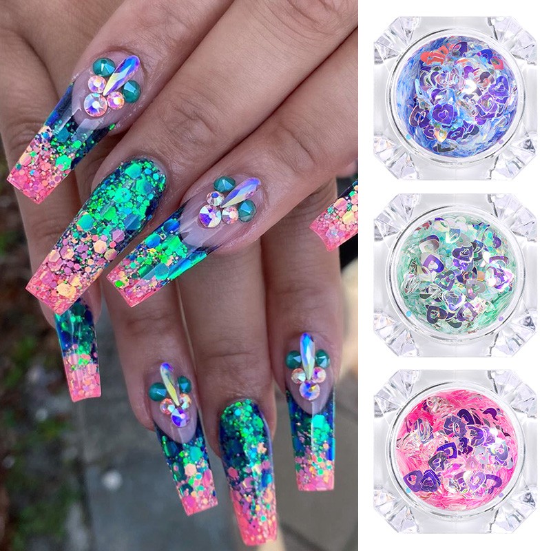 1 Box Nail Chips Sequins Paillette Crystal Nail Glitter Shining Pigment Dust Powder Nail Decoration Manicure Holographic Power