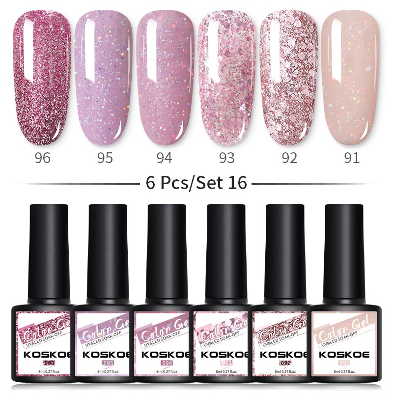 KOSKOE Gel Nail Polish Set 2/4/6pcs Hybrid Varnish Soak Off Gel UV LED Glitter Vernis Semi Permanent Nail Art Gel Polish Kit