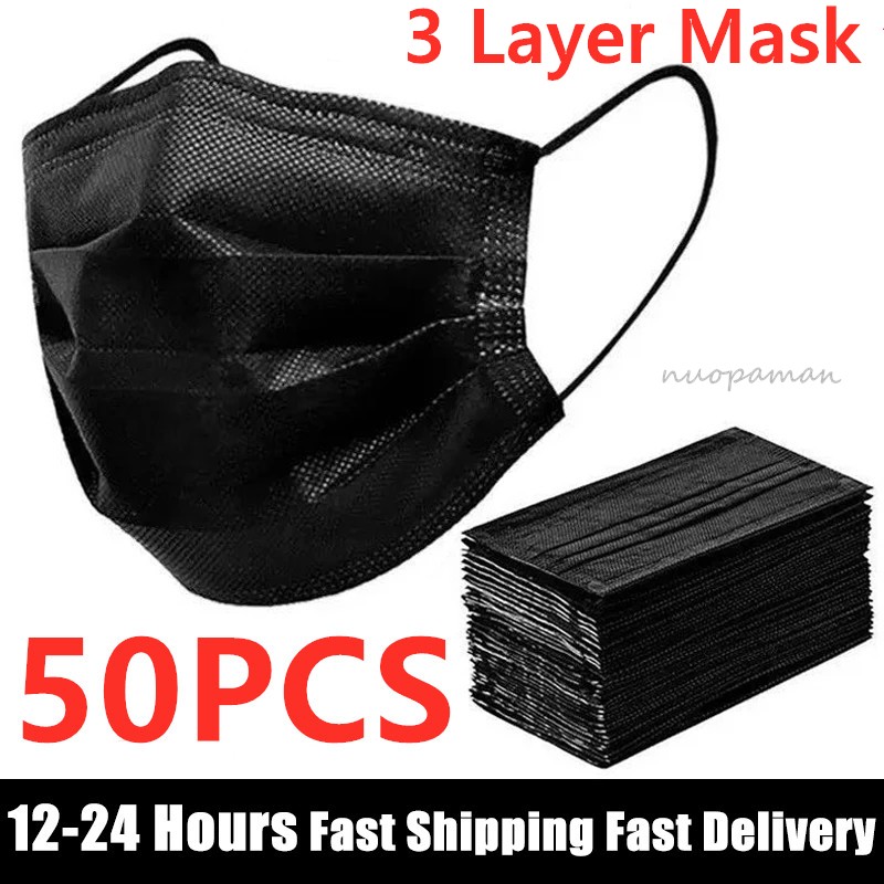 In Stock 10/50pcs Mask Disposable Face Mask Black Nonwove 3 Layers Mouth Mask Filter Anti-Dust Respirator Protective Masks Adults