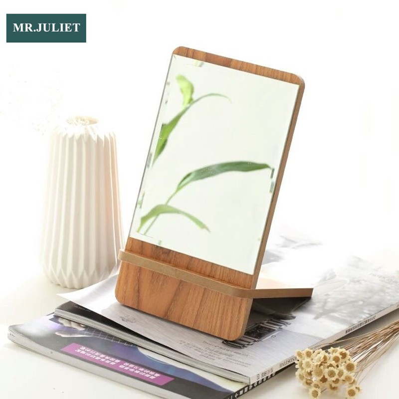 HD one-sided desktop makeup mirror wooden square simple dressing portable mirror