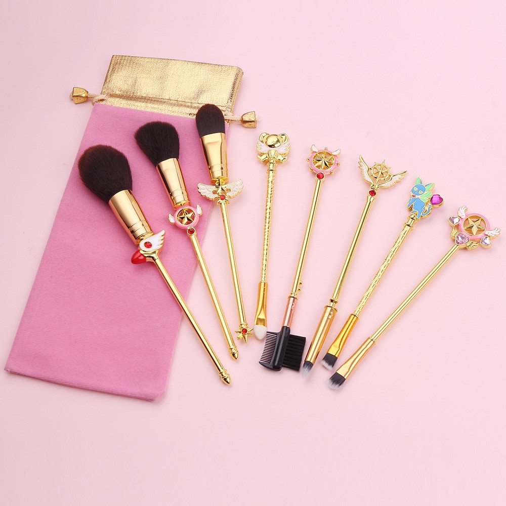 Anime Cosplay Brush Cosmetic Makeup Brushes Tool Set 8pcs Kit Eye Liner Shader Foundation Powder Natural Synthetic Hair Pink