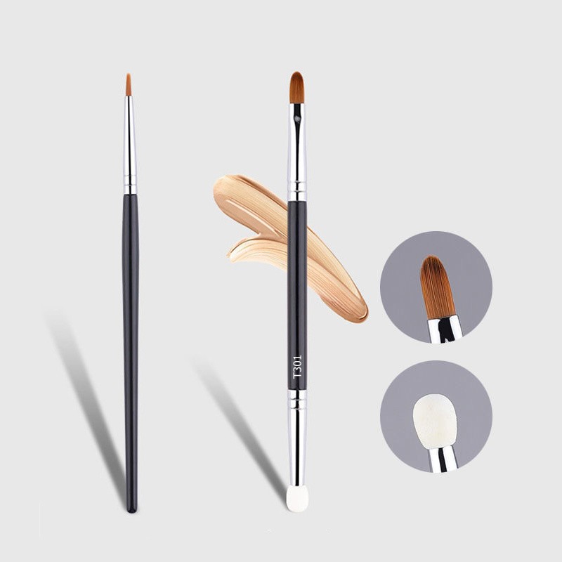 T301 Double End Concealer Brush Sponge Precision Makeup Brushes Dark Circles Eyeliner Tear Trench Concealing Brush Fine Make Up Tool