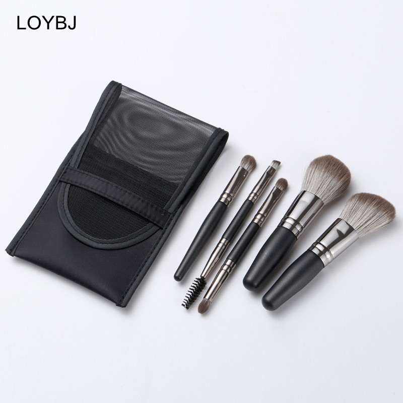 Loebig 5pcs Mini Makeup Brushes Set Powder Foundation Blush Highlighter Contour Eye Shadow Eyebrow Lash Portable Cosmetic Brush