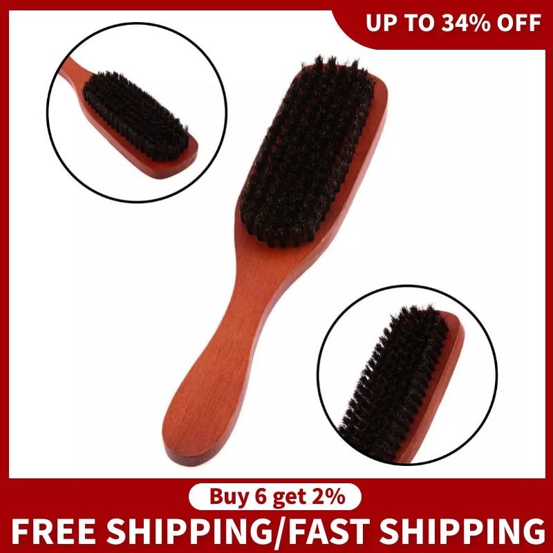 Men's and Women's Wooden Handle Hair Brush Solid Boar Bristle Combs for Beard and Hair Styling