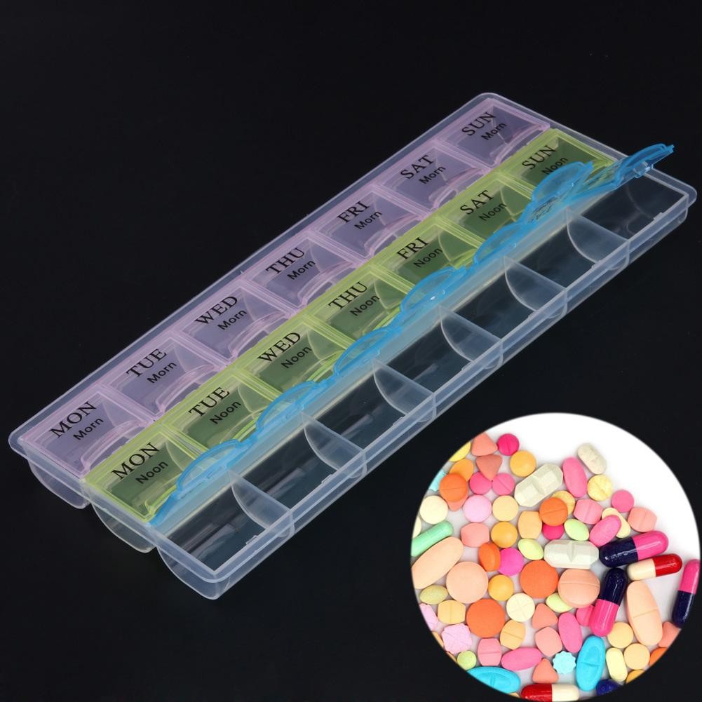 7 Days Weekly Transparent 21 Compartment Cover Panel Tablets Box Holder Medicine Storage Organizer Container Container