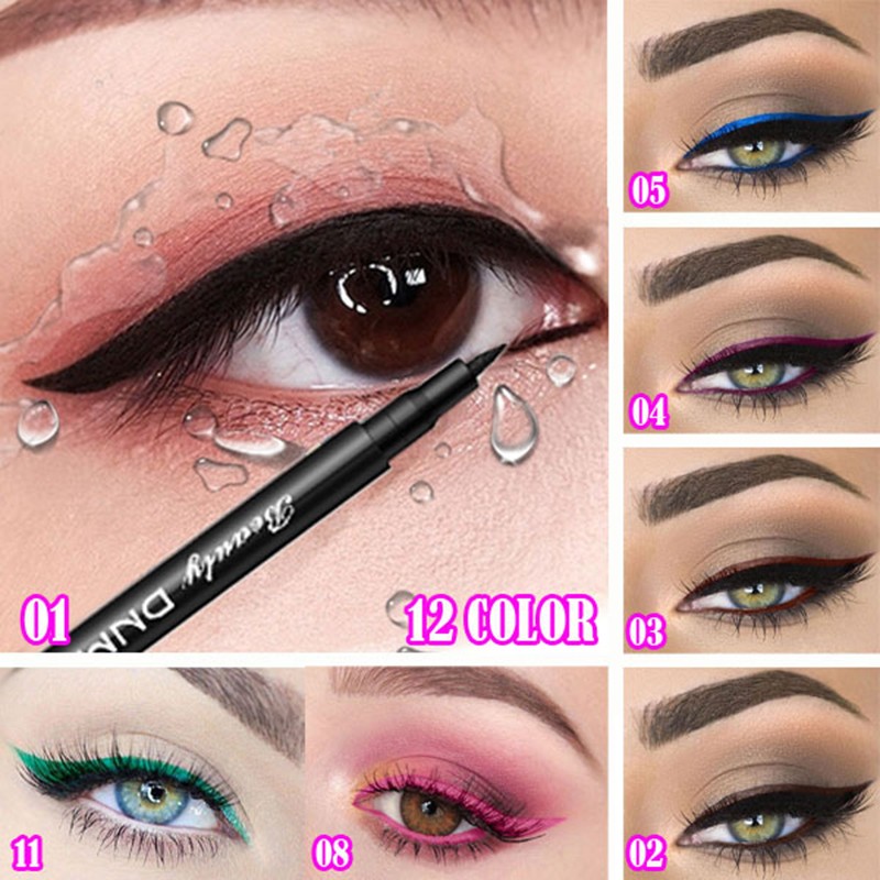 12 Colors Matte Eyeliner Waterproof Liquid Eyeliner Pen Black Blue Colored Eyeliner Long Lasting Eyeliner Pigments