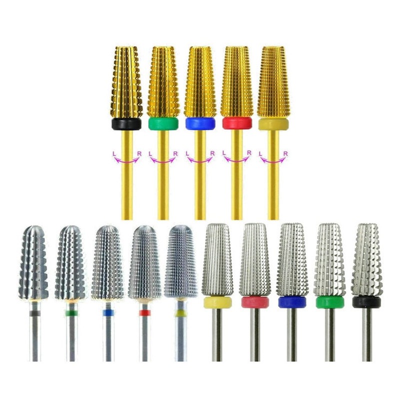 New 5 in 1 Tapered Carbide Nail Drill Bits Two-Way Carbide Drill Bits Accessories Milling Cutter for Manicure Left and Right Hand