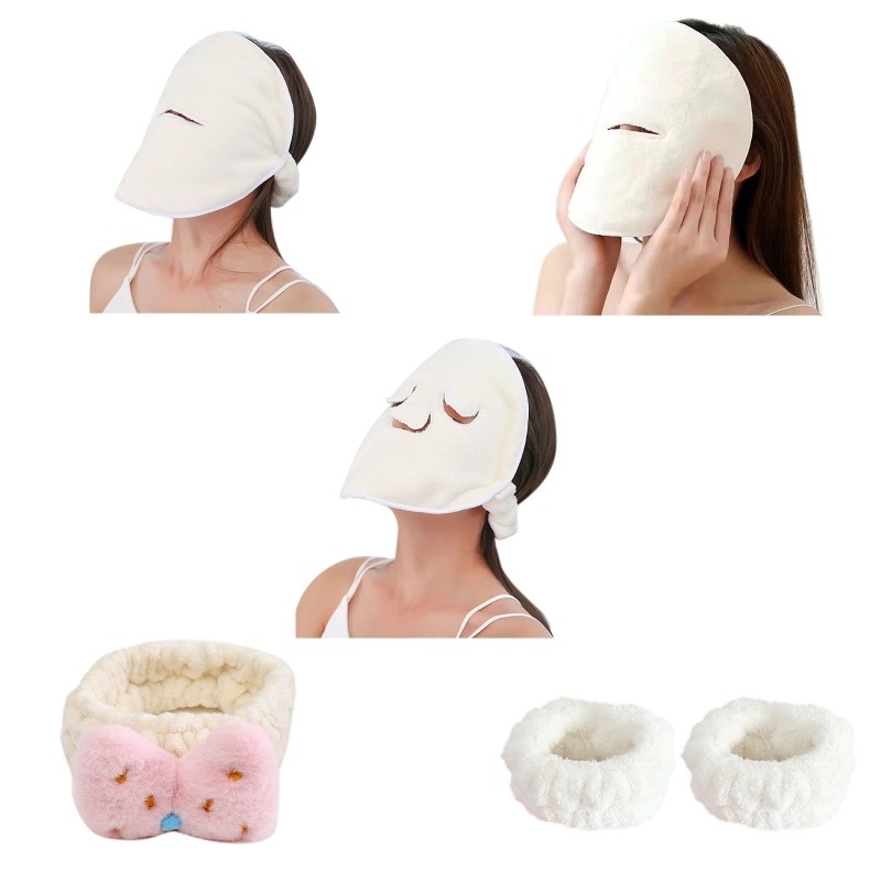 D2TA Hot Face Care Compress Face Towel Headband Wristband Coral Fleece Hair Mask Soft Toweling Hairband Bath Spa