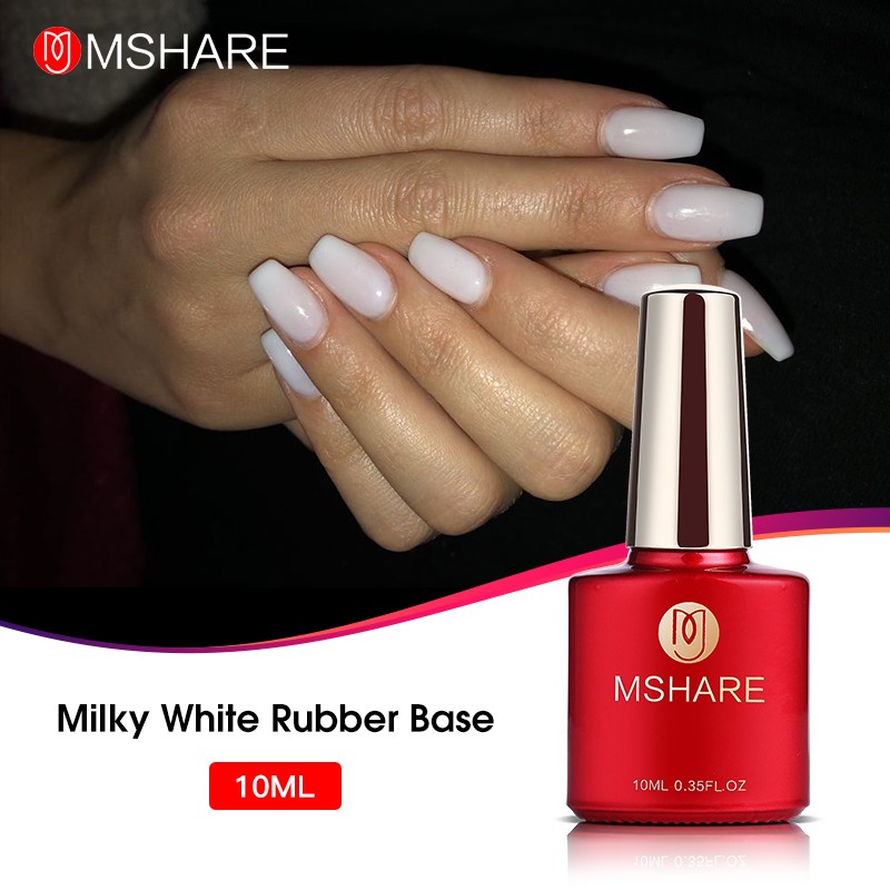 MSHARE - milky white gel nail polish, rubber base, nude, pink, brown, soak, builder gel, varnish, 10ml