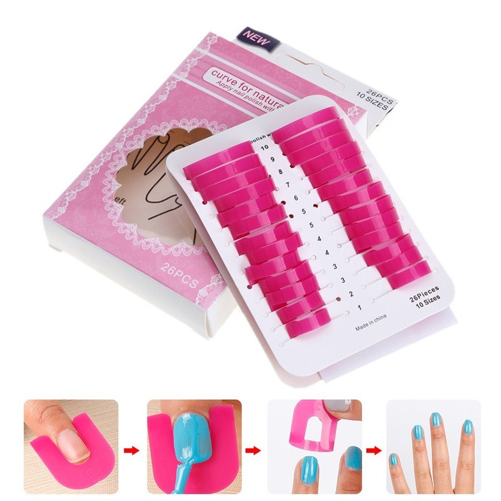 26pcs/set 10 Sizes G Curve Shape Nail Protector Lacquer Finger Shield Liquid Proof French Stickers Manicure Nail Clip