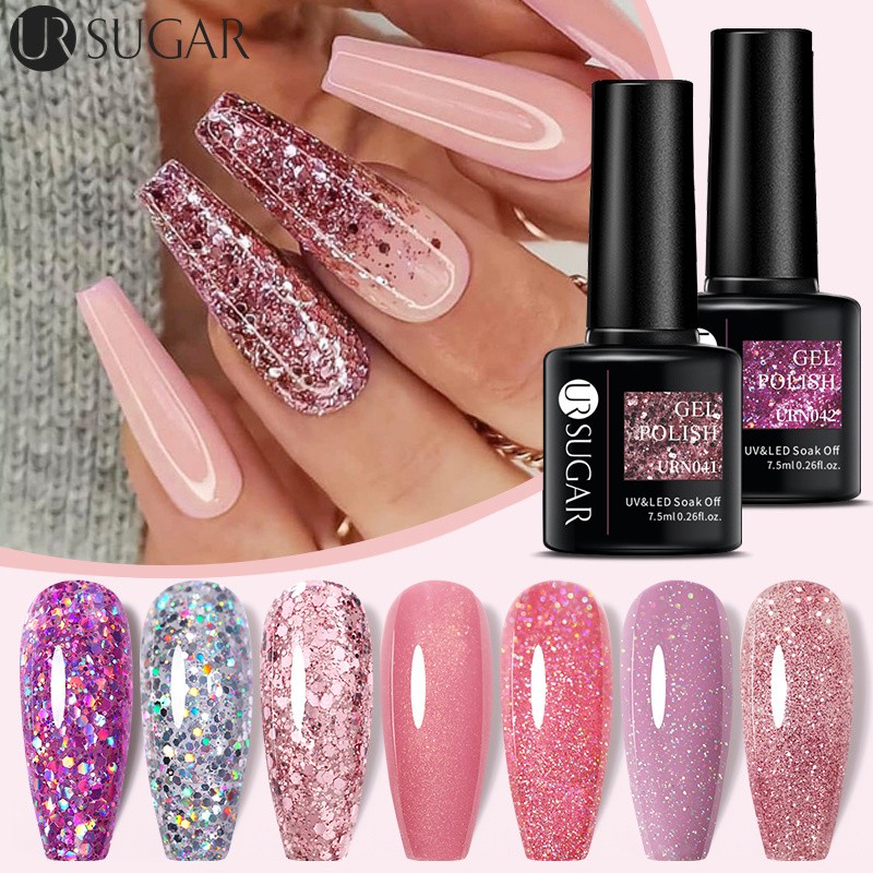 UR SUGAR Glitter Nail Gel Polish Color Glitter Sequins Shiny Gel Base Long Lasting Nail Art Varnish