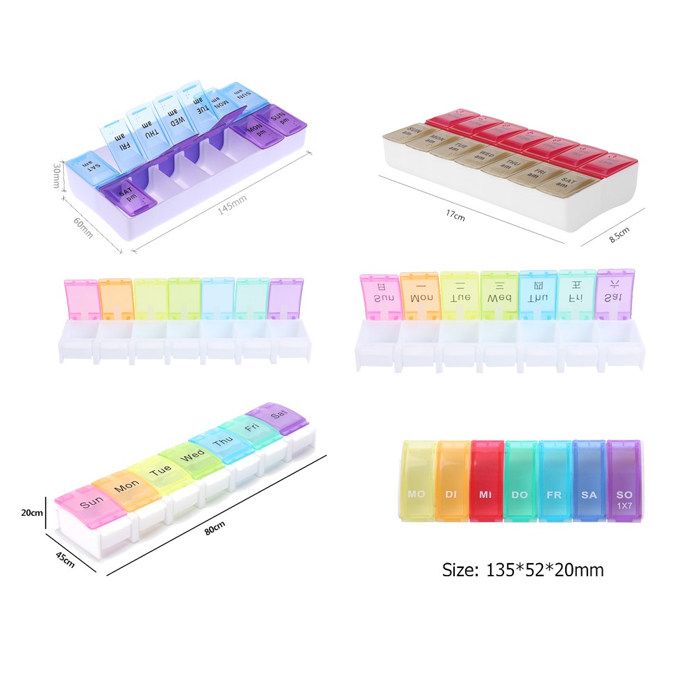 7/14 Grids 7 Days Weekly Candy Pill Case Medicine Tablet Dispenser Organizer Pill Box Splitter Pill Storage Case Organizer Container