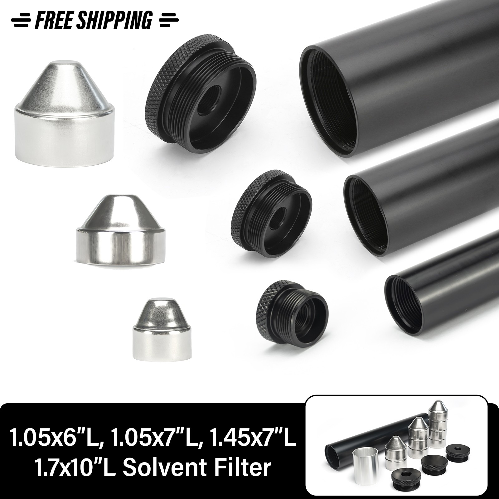 1.7x10''l, 1.45x7''l, 1.05x7''l, 1.05x6''l Cone Cups Stainless Steel Solvent Cleaning Tube With End Caps 1/2x28+5/8x24 .22 308 9mm