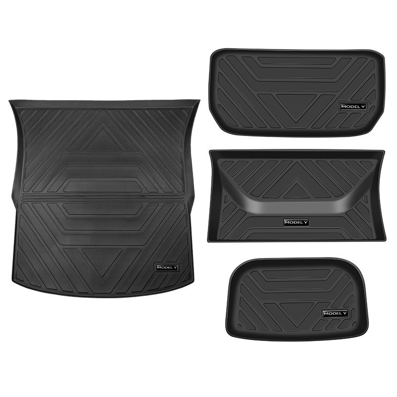 For Tesla Model Y 2022 2021 2020 Floor Mats Plain TPE Full Set Trunk Franc Mat Cargo Tray Liners Lower Cabin Car Boot Mats