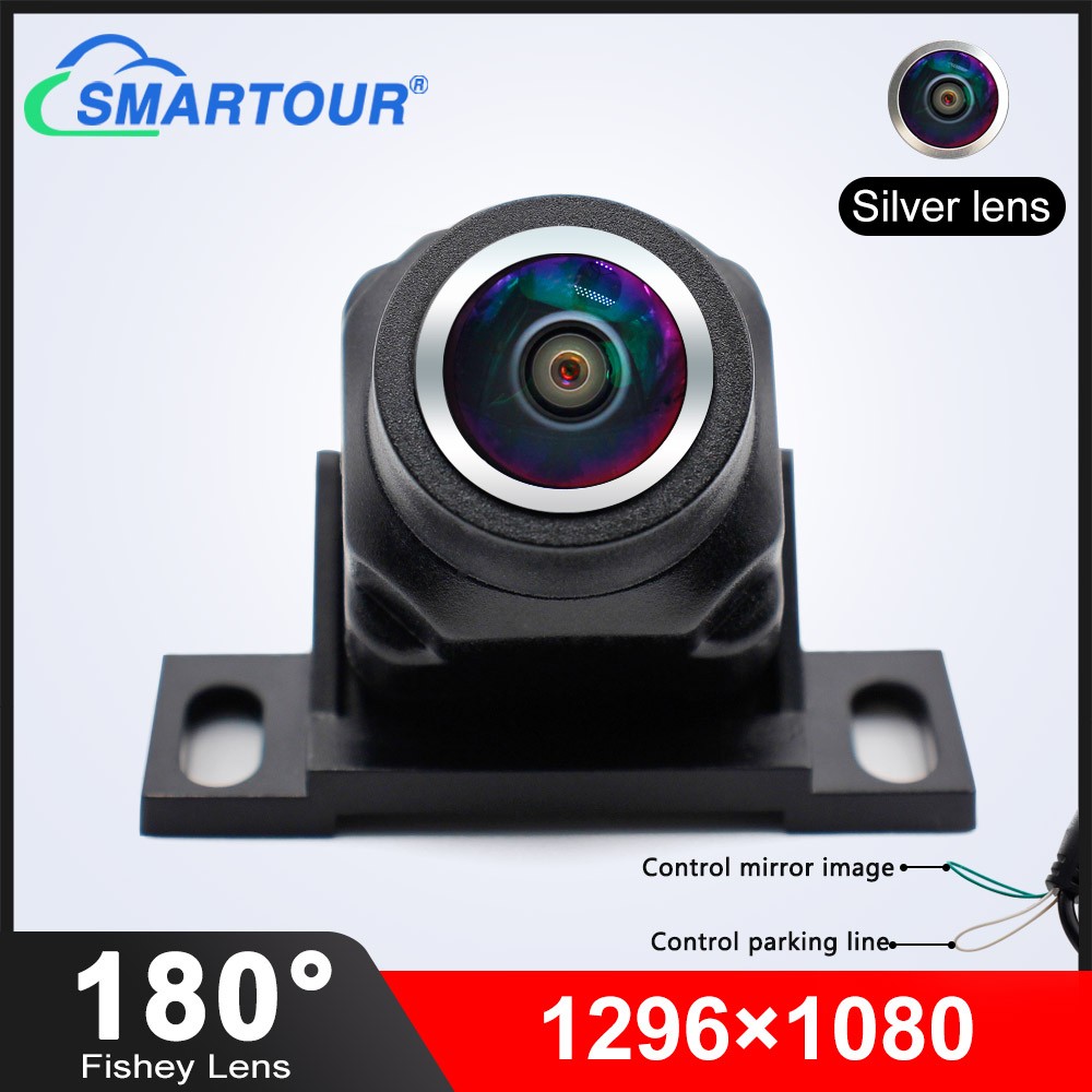 Smartour 1296*1080P HD كاميرا الرؤية الخلفية 180 درجة الفضة فيش سيارة كاميرا السيارة الأمامية للرؤية الليلية احتياطية وقوف السيارات عكس الكاميرا