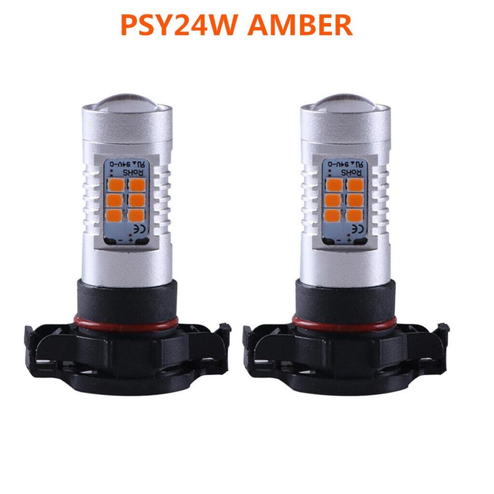 2pcs New 24W PSY24W High Power 2835 LED Chips Amber Indicator Bulbs for BMW and Other Cars in CANBUS Error Free