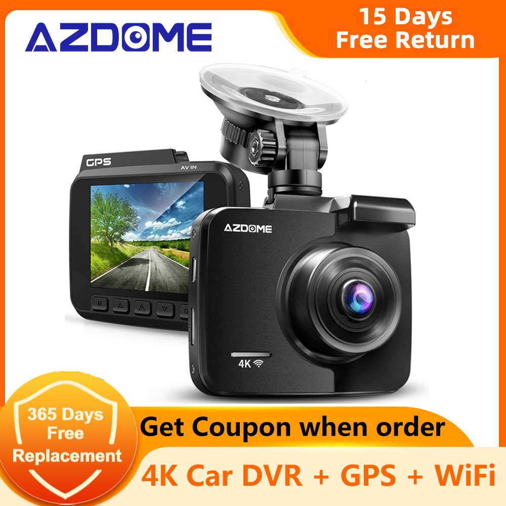 Azdom 4K Car DVR GPS WIFI (Free 64G TF) Dash Cam Car Recorders 1080P Rear Camera Emergency Record Night Vision Parking Monitor