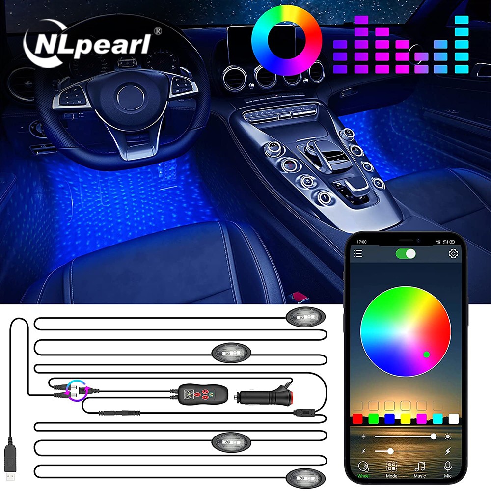 NLpearl RGB غالاكسي LED سيارة المحيطة الداخلية ضوء Usb السجائر مع App التحكم عن بعد السيارات القدم جو مصباح الزخرفية