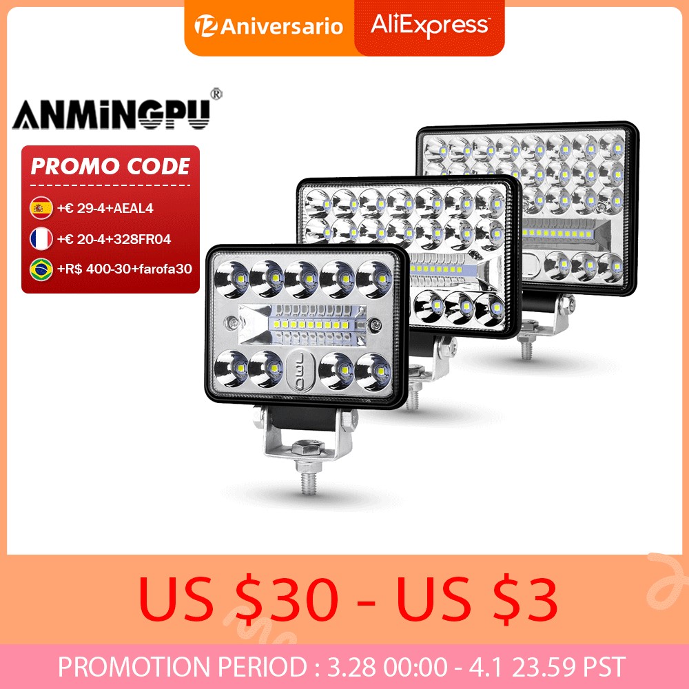 ANMINGPU-شريط إضاءة LED للطرق الوعرة ، مصباح كشاف ، مصباح عمل ، شاحنة ، جرار ، 4x4 Atv ، قارب ، سيارة ، 12 فولت ، 24 فولت ، 4 "، 5" ، 6"