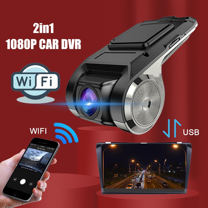 Car Dash Cam WiFi USB 2 in 1 1080P 170 Degree Wide Angle Dash Cam DVR ADAS Dashcam Android DVR Auto Recorder Night Version