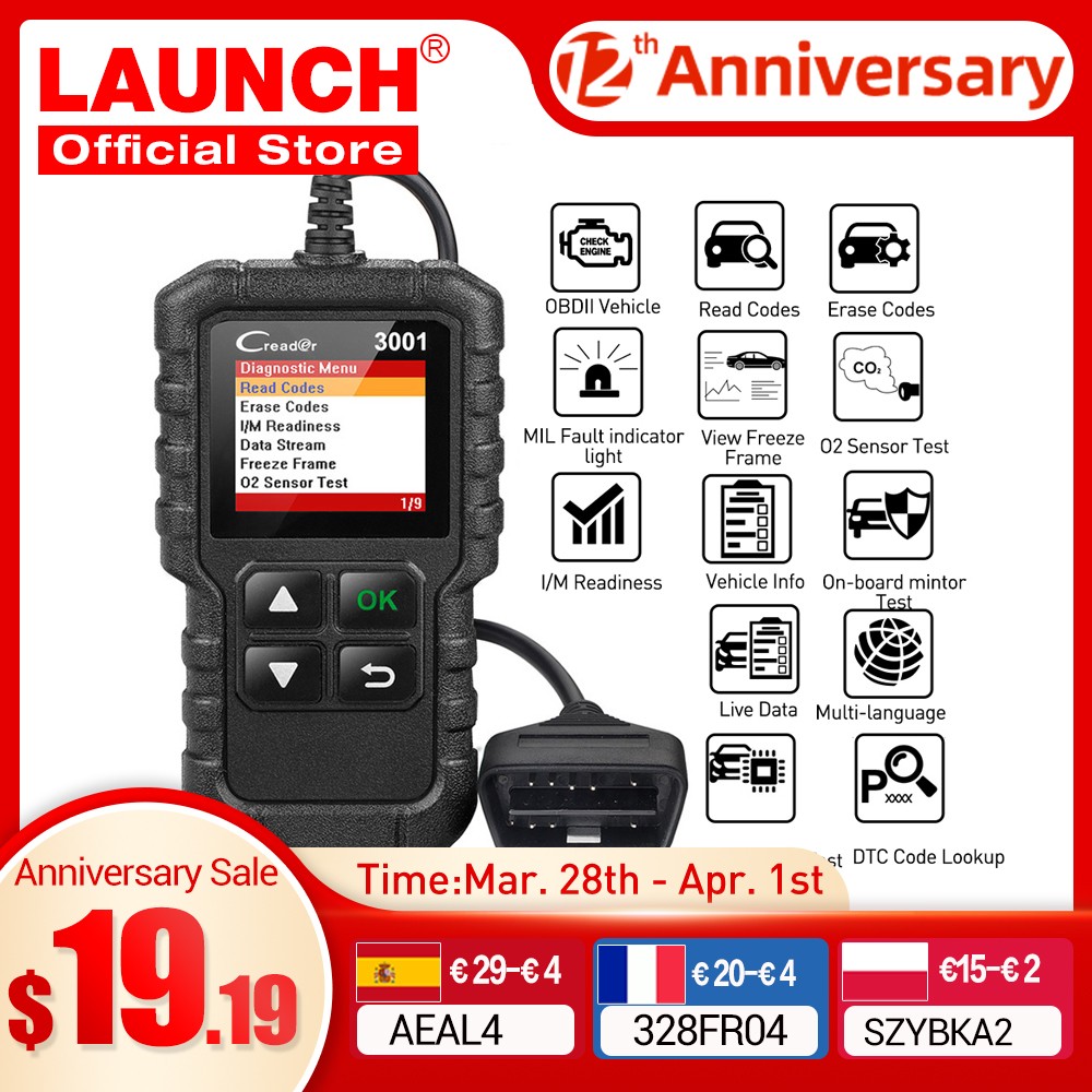 إطلاق X431 CR3001 سيارة كامل OBD2 /EOBD رمز القارئ الماسح الضوئي السيارات المهنية OBDII أدوات التشخيص pk KW310 ELM327 iCar2